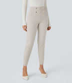 Pantalon tailleur skinny gainant taille haute à chevrons avec poches arrière zippées décoratives