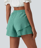 Short taille haute 12,5 cm à cordon de serrage et ourlet volants superposés avec poches