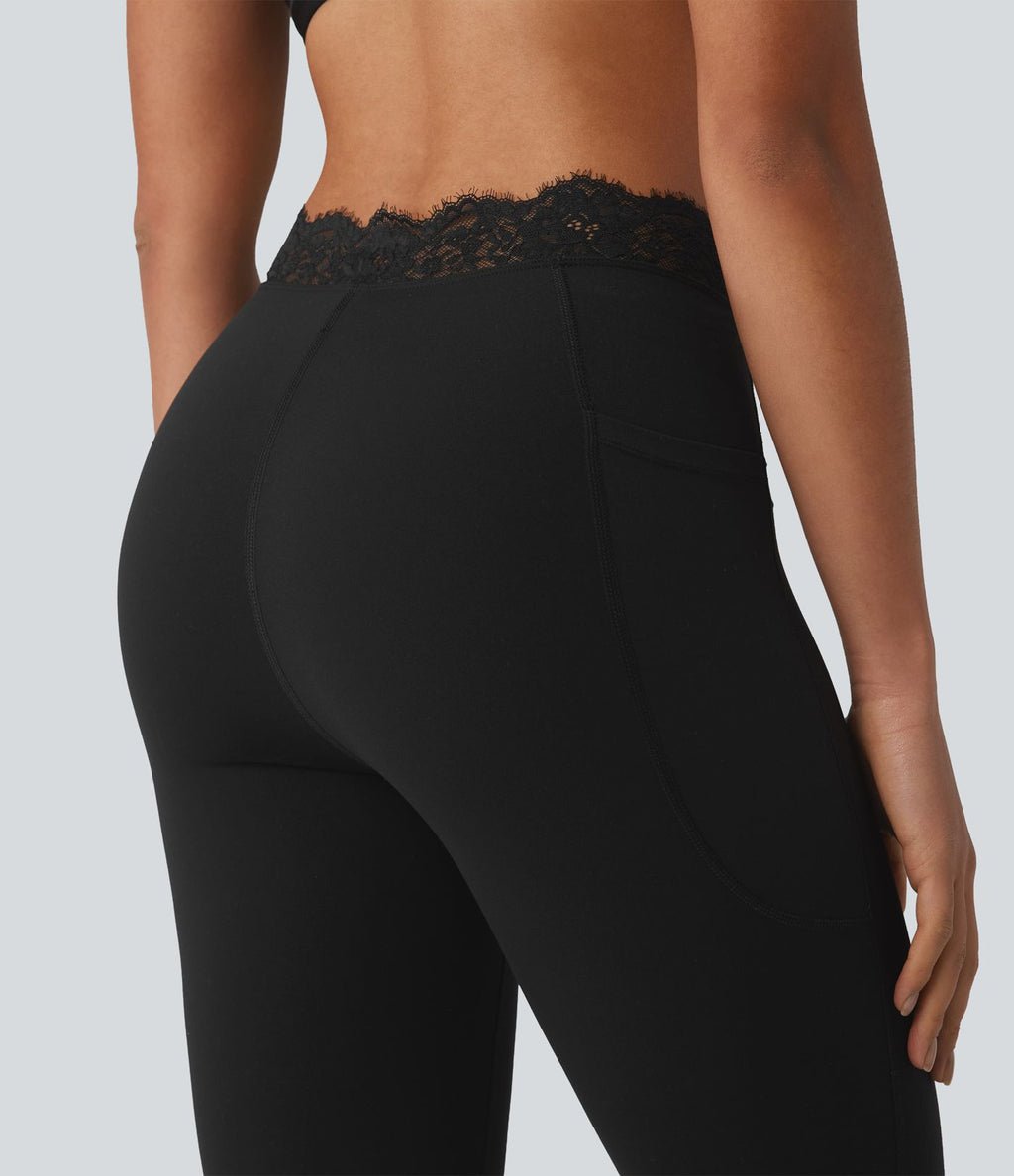 Halara UltraSculpt™ Legging évasé de yoga taille haute en V avec dentelle contrastée et poches