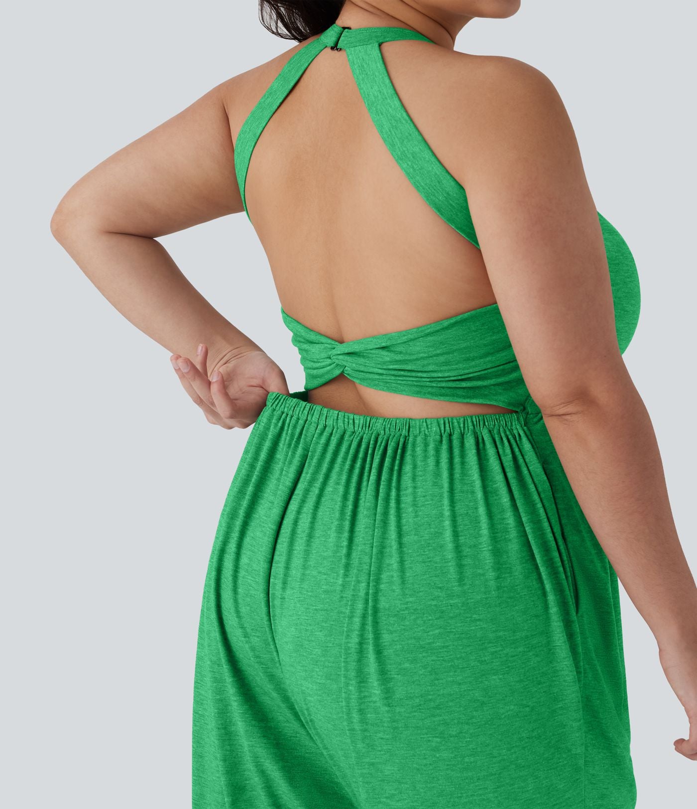 Combinaison sarouel dos nu torsadée grande taille avec poche latérale - Édition facile à enfiler