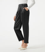 Pantalon habillé fuselé taille haute en satin avec poches