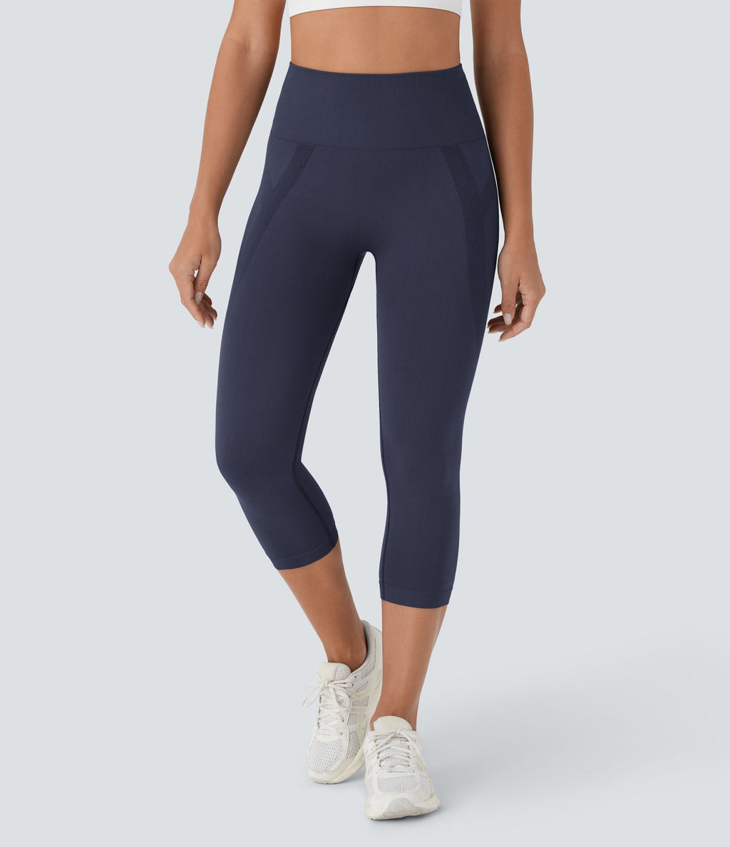 Legging capri yoga taille haute froncé sans couture OneForm Seamless Flow