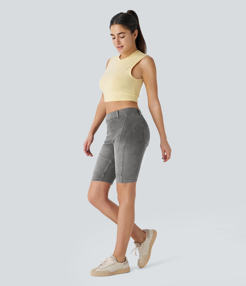 Halara Flex™ Short 22,8cm Casual En Denim Extensible Avec Poche Arrière Taille Midi