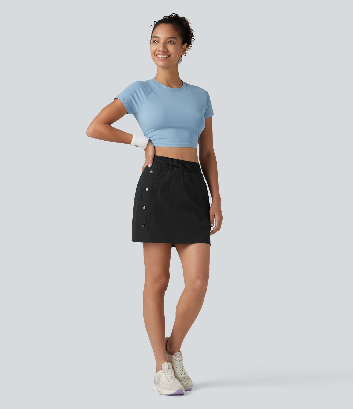 Jupe mini trapèze 2-en-1 taille haute avec boutons-pression et poches pour la randonnée
