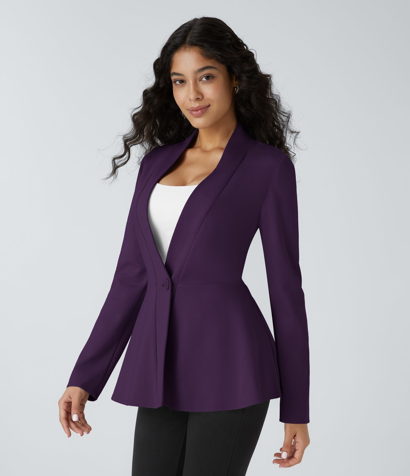 Veste péplum de travail col en V avec un bouton