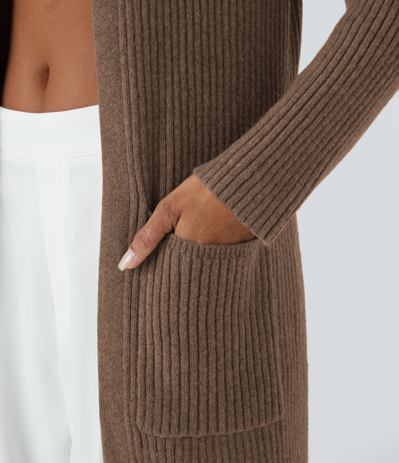 Cardigan long casual à capuche, manches longues et poches