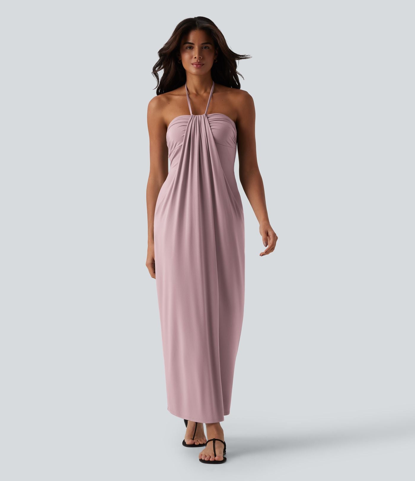Robe longue dos nu col licou avec nœud et poches