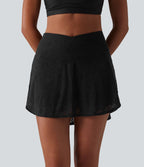 Mini jupe de danse 2 en 1 croisée taille haute en dentelle avec poches