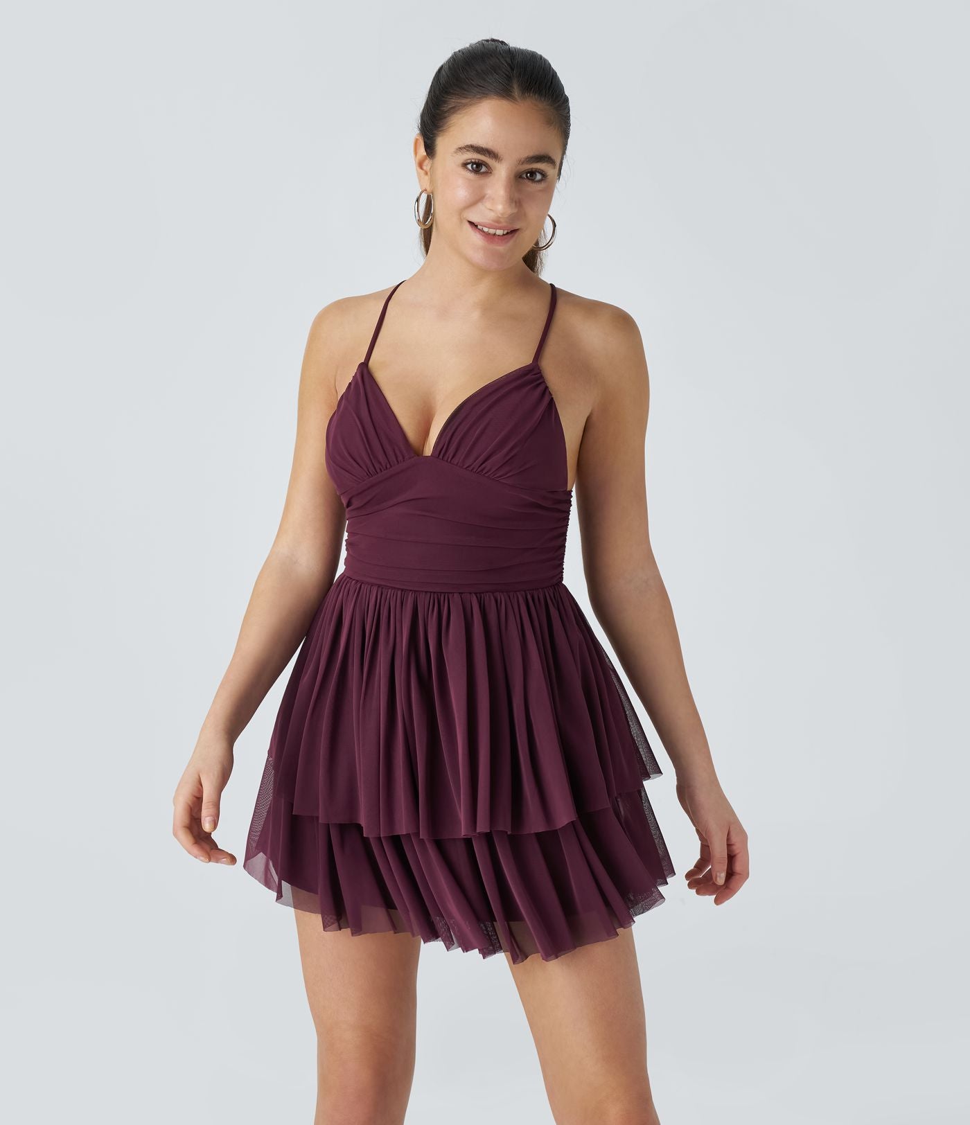 Robe Soirée Mini Superpositions en Maille avec Dos Nu Croisé Lacets