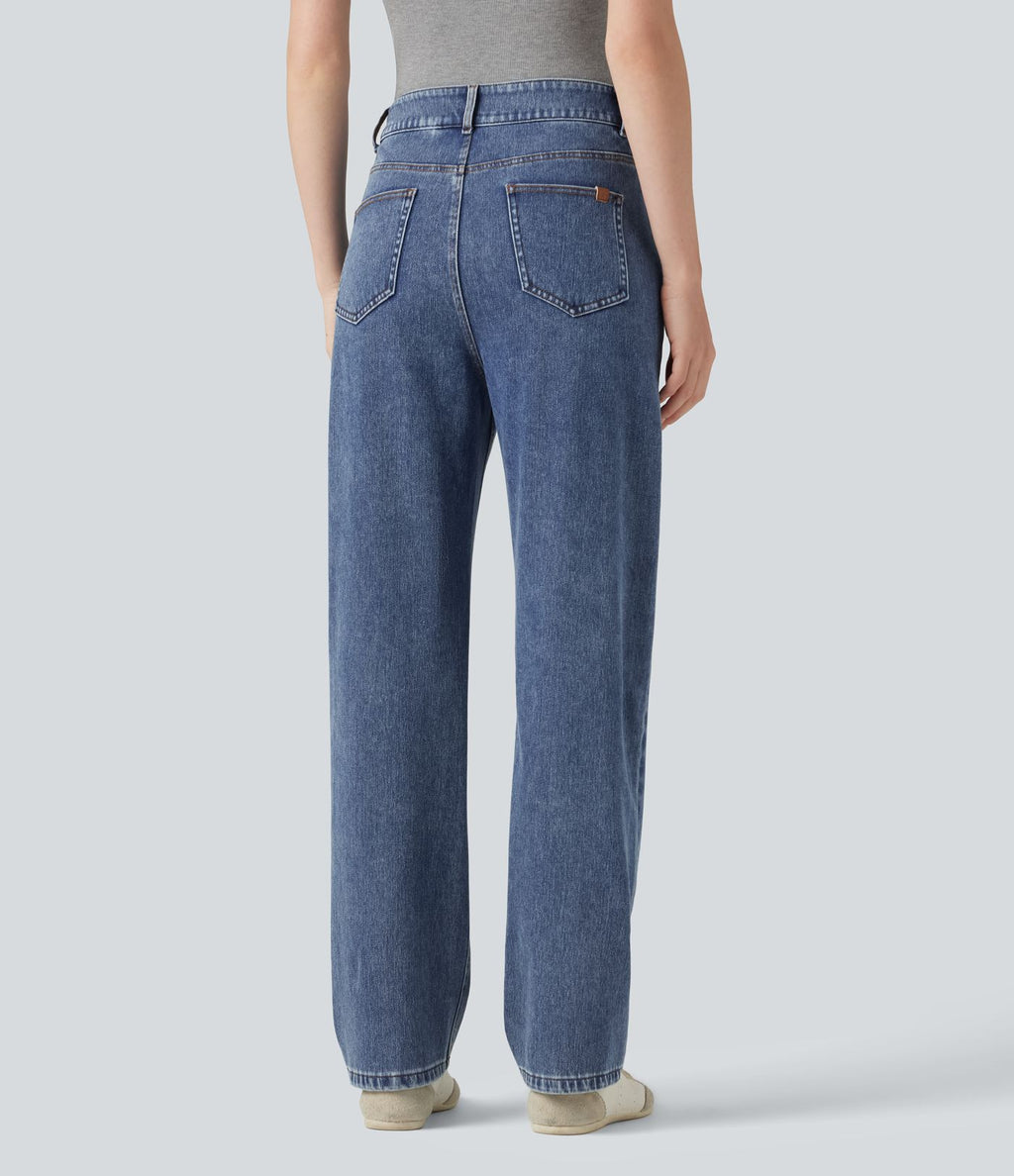 Halara Flex™ Jean droit extensible à taille haute avec bouton, fermeture éclair et poches multiples
