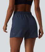 Short de yoga plissé taille haute élastique 12,5 cm avec cordon de serrage et poches