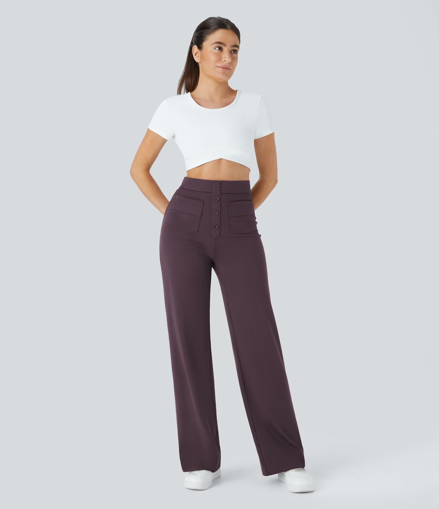 Pantalon taille haute coupe droite DayStretch avec poches