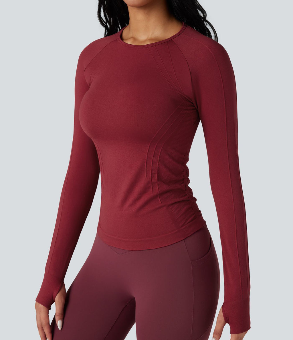 Haut de sport yoga col rond à manches longues avec passants pouces sans couture OneForm Seamless Flow