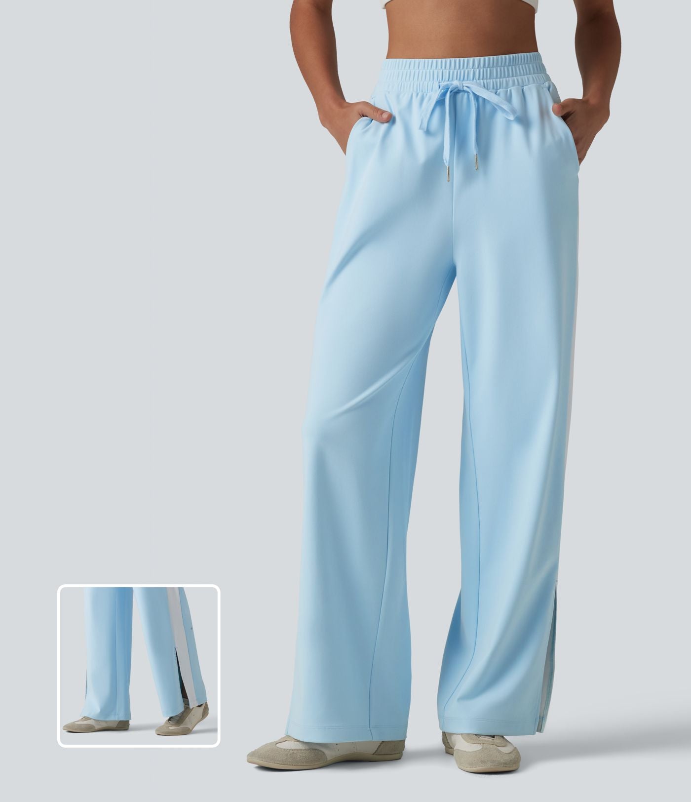 DayStretch Pantalon droit de yoga taille haute cordon de serrage rayures color block fentes latérales avec poches
