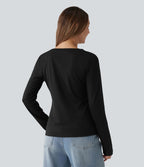T-shirt casual 2-en-1 col V à manches longues