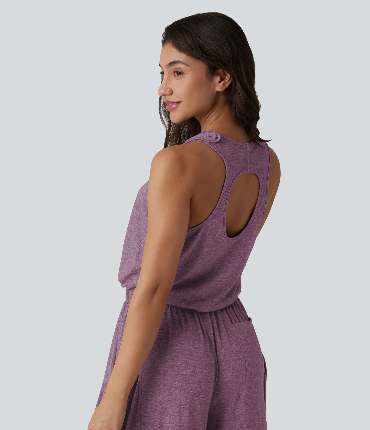 Combinaison décontractée à découpe sans manches jambes larges avec poches, édition Easy-Peezy