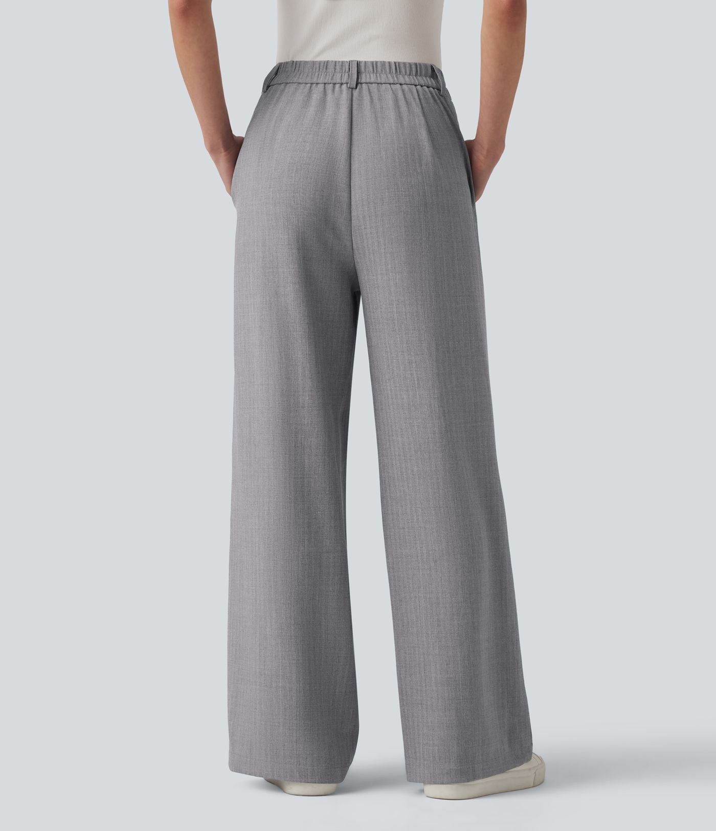 Pantalon tailleur droit taille haute aspect lin avec poches