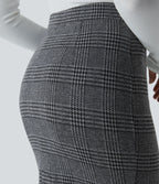 Jupe crayon de travail à taille haute, fente et motif pied-de-poule et carreaux