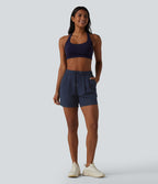 Short de yoga plissé taille haute élastique 12,5 cm avec cordon de serrage et poches