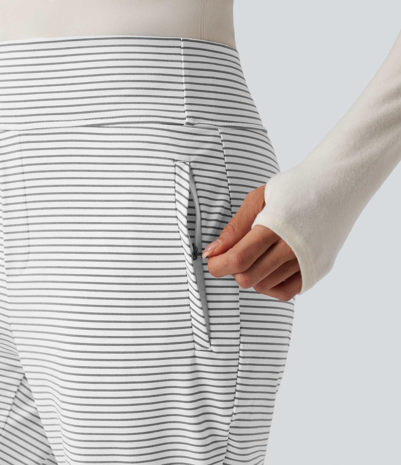 Pantalon de travail évasé taille mi-haute à rayures avec poches zippées