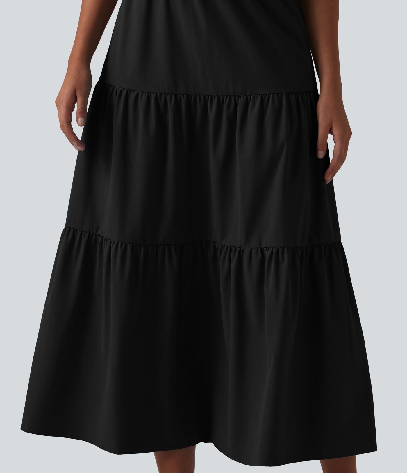 Robe midi décontractée en popeline stretch à manches courtes et col en V
