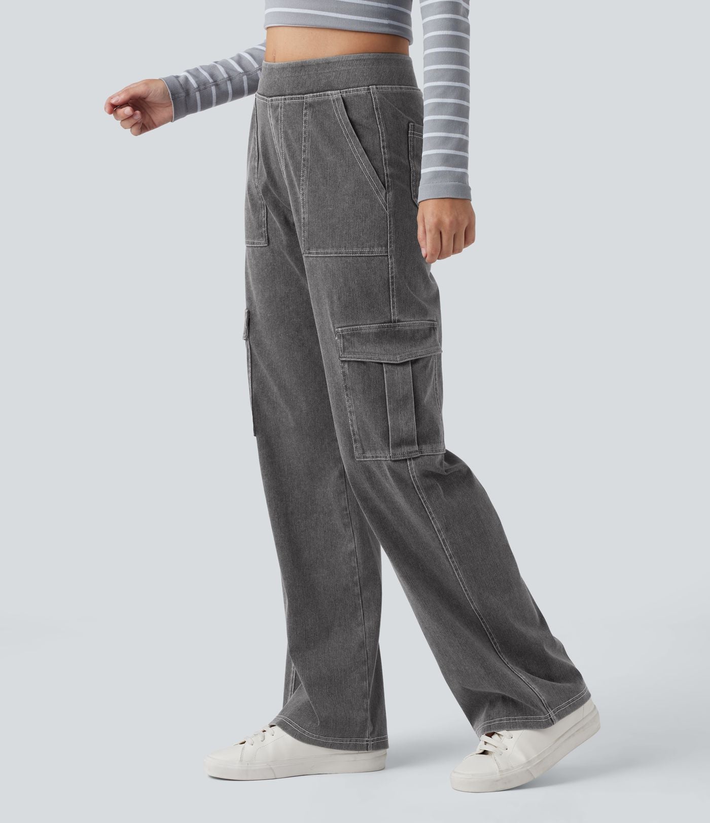 Halara Flex™ Taille Mi-Haute Multiples Poches Jambe Droite Jean Cargo Décontracté Extensible