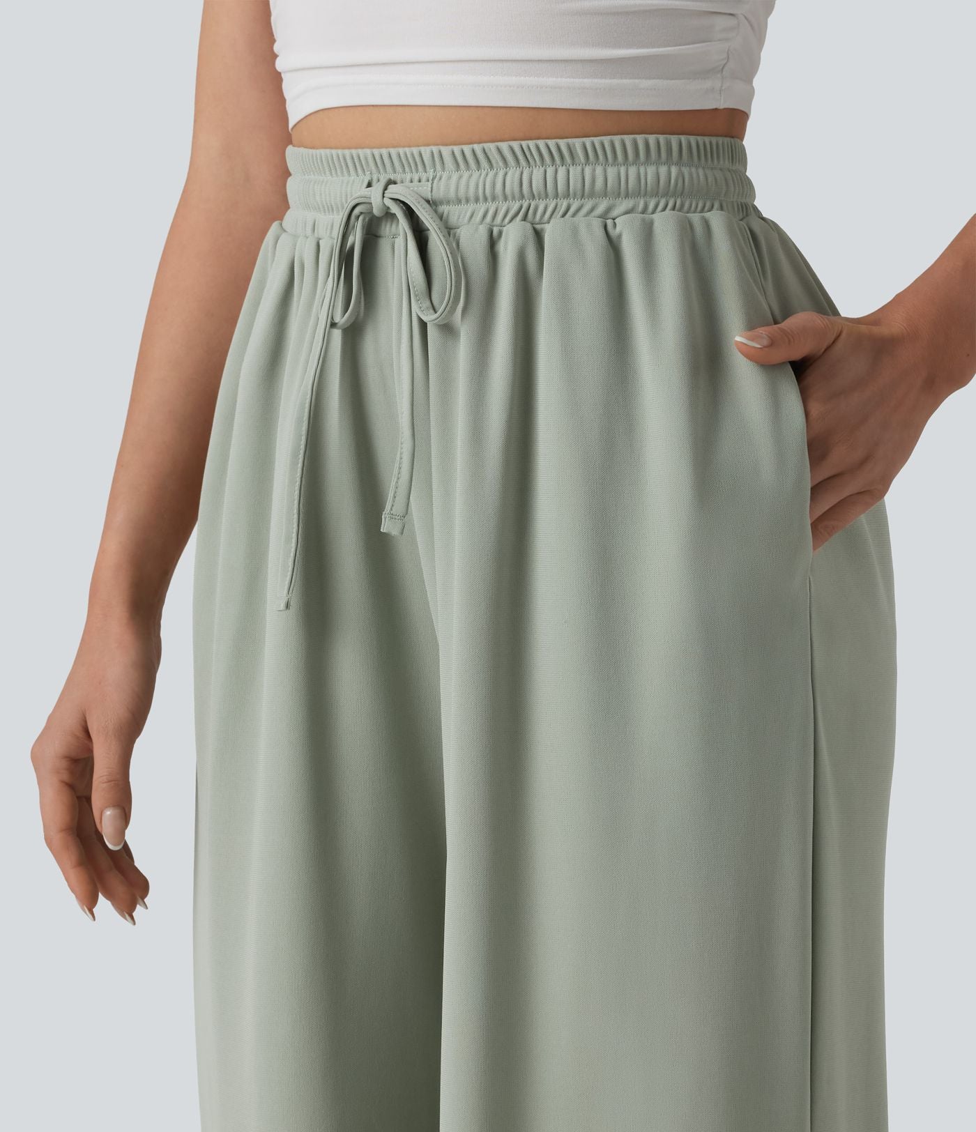 Pantalon large taille haute avec cordon de serrage et poches