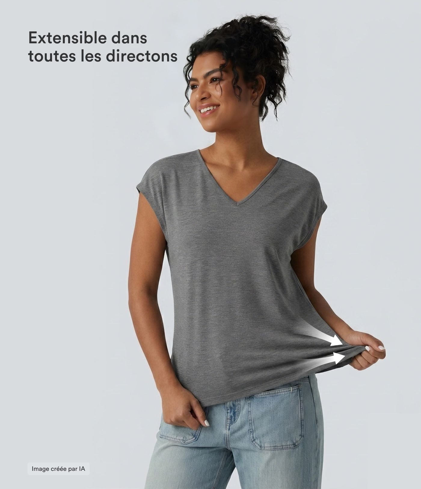 T-shirt décontracté chiné ample à manches courtes et col V