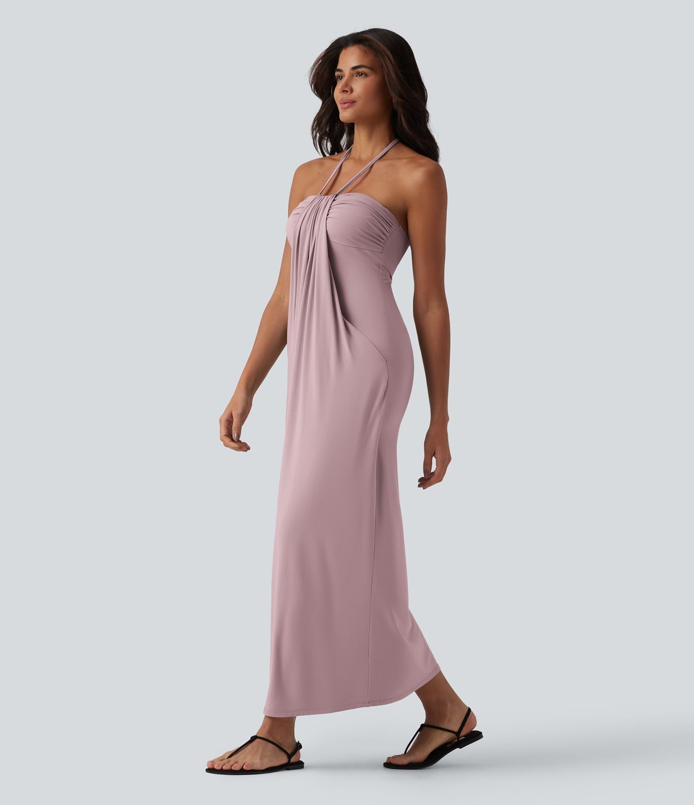 Robe longue dos nu col licou avec nœud et poches