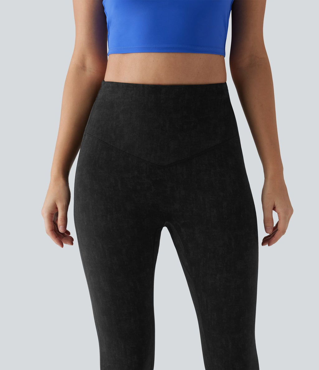 Legging de sport délavé effet ventre plat taille haute avec poches