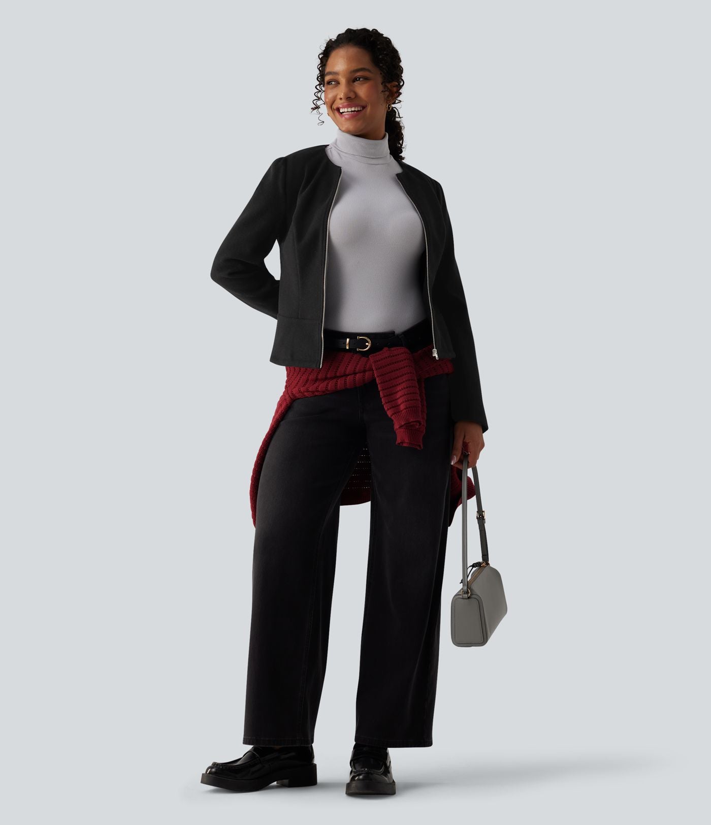 Veste tailleur polaire col rond manches longues à fermeture éclair