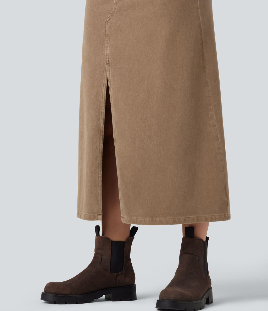 Jupe en jean colorée Halara Flex™ fendue mi-longue taille mi-haute avec poches