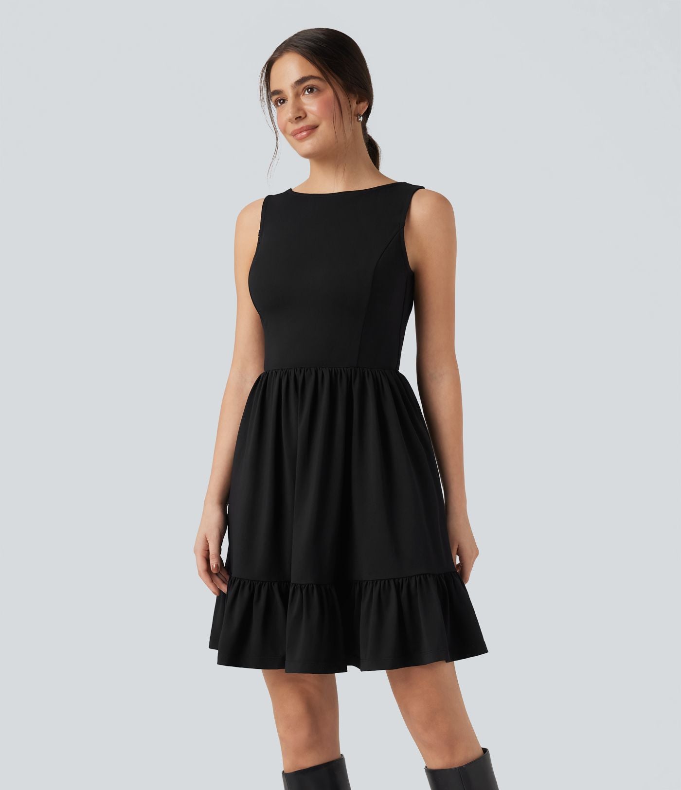 Robe mini col bateau dos échancré avec nœud
