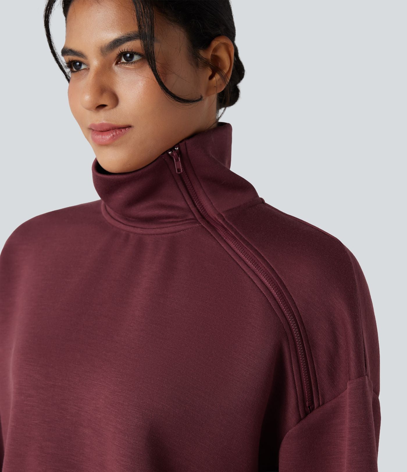 Sweat-shirt oversize SpacerTek™ col tunnel et demi-fermeture éclair
