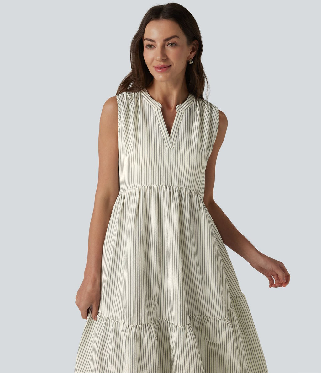 Robe midi rayée sans manches col V avec soutien-gorge intégré