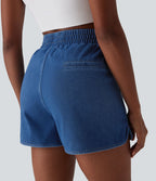 Short en jean extensible délavé Halara Flex™ taille haute avec ourlet arrondi fendu effet frais InstantCool et poches