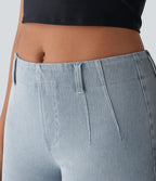 Short décontracté Halara Flex™ en maille denim extensible délavée taille Mi, haute avec poches arrière et effet frais InstantCool