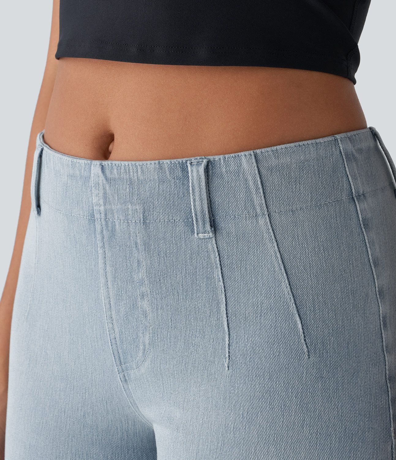 Short décontracté Halara Flex™ en maille denim extensible délavée taille Mi, haute avec poches arrière et effet frais InstantCool