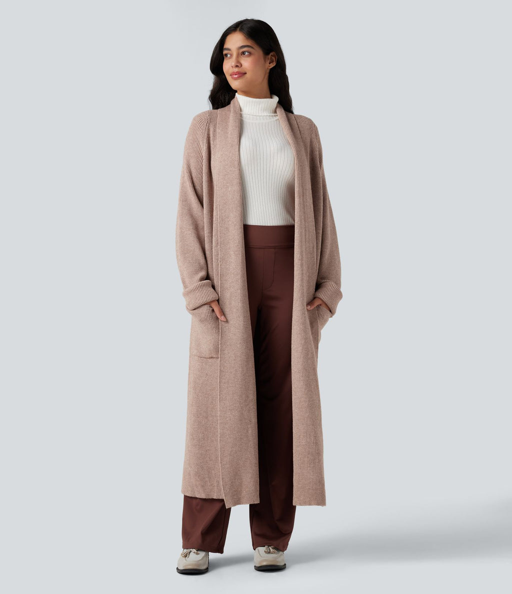 Cardigan long tailleur manches longues avec poches