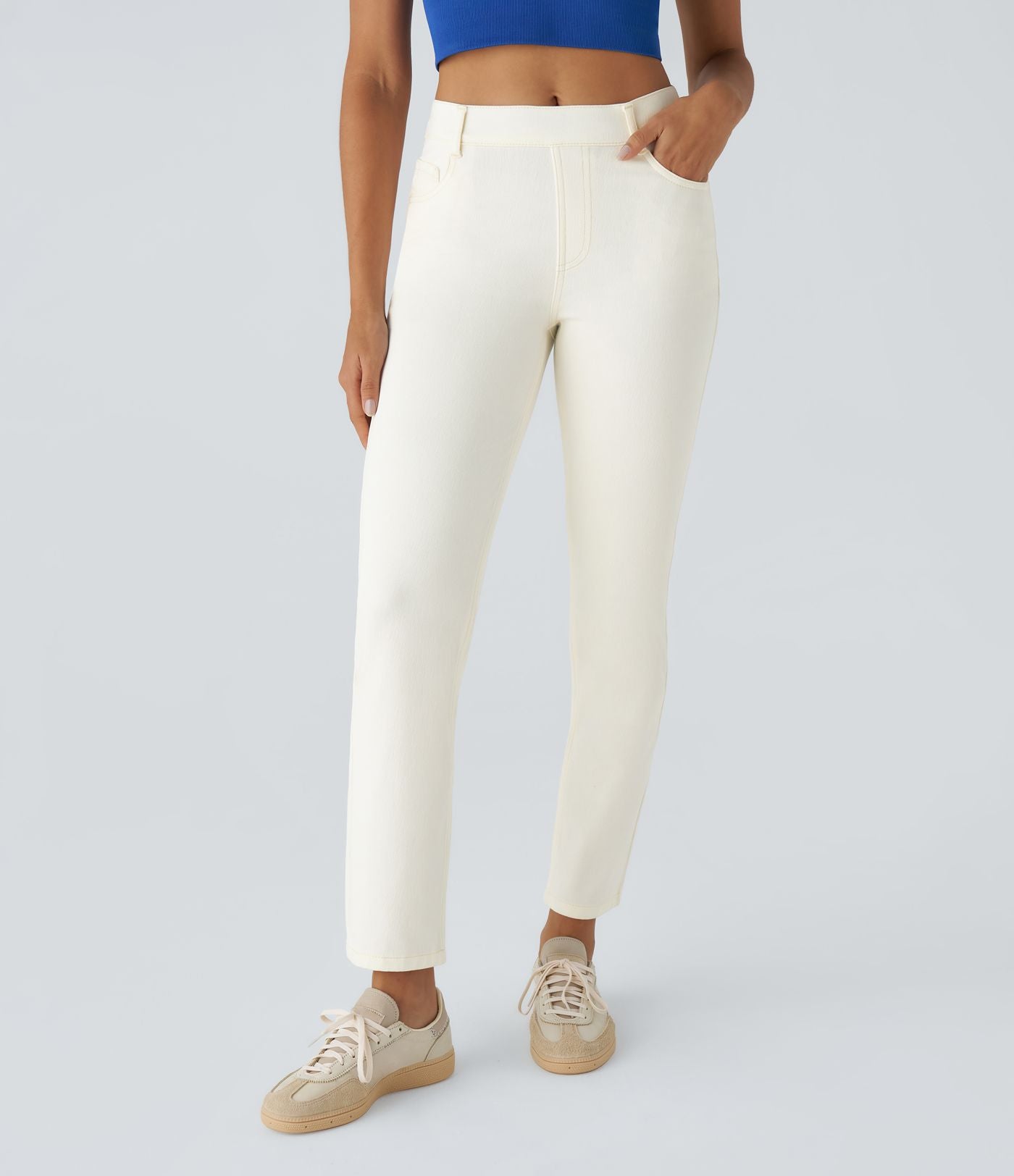 Jean droit Halara Flex™ à taille haute, poches multiples, effet délavé et tissu extensible