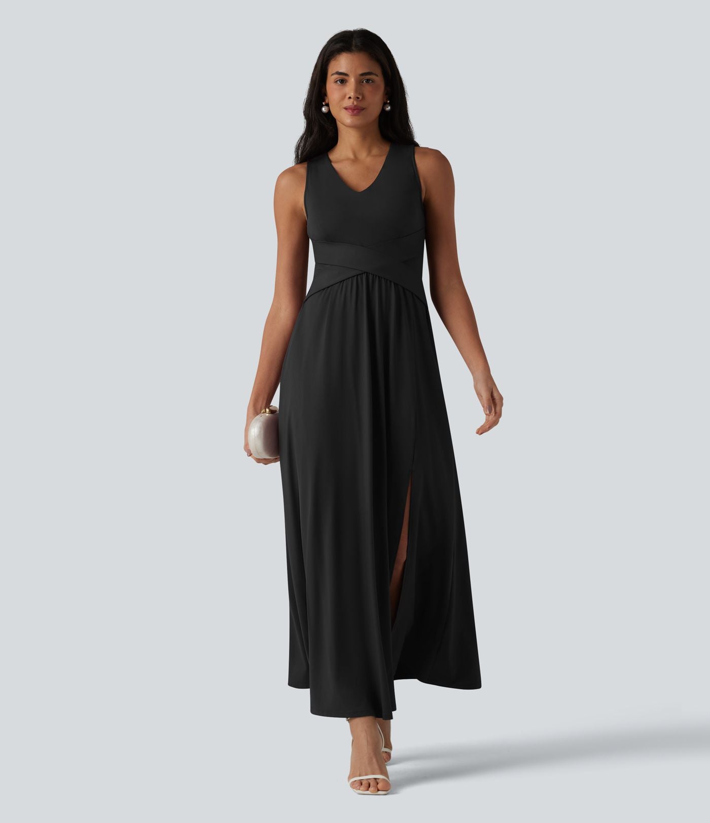 Robe longue sans manches col V avec poches
