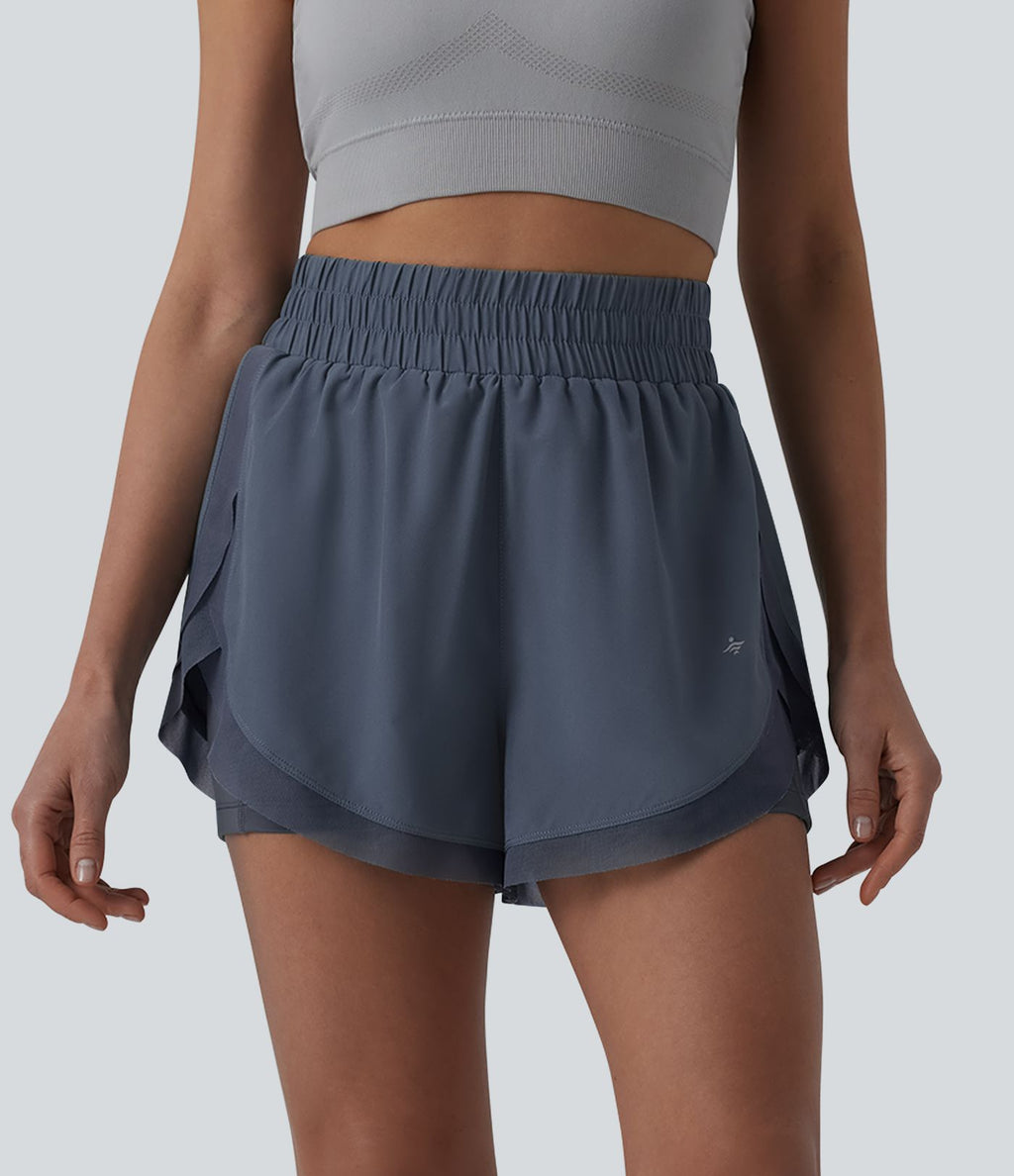 Short de running 2-en-1 taille haute mesh contrasté avec poches