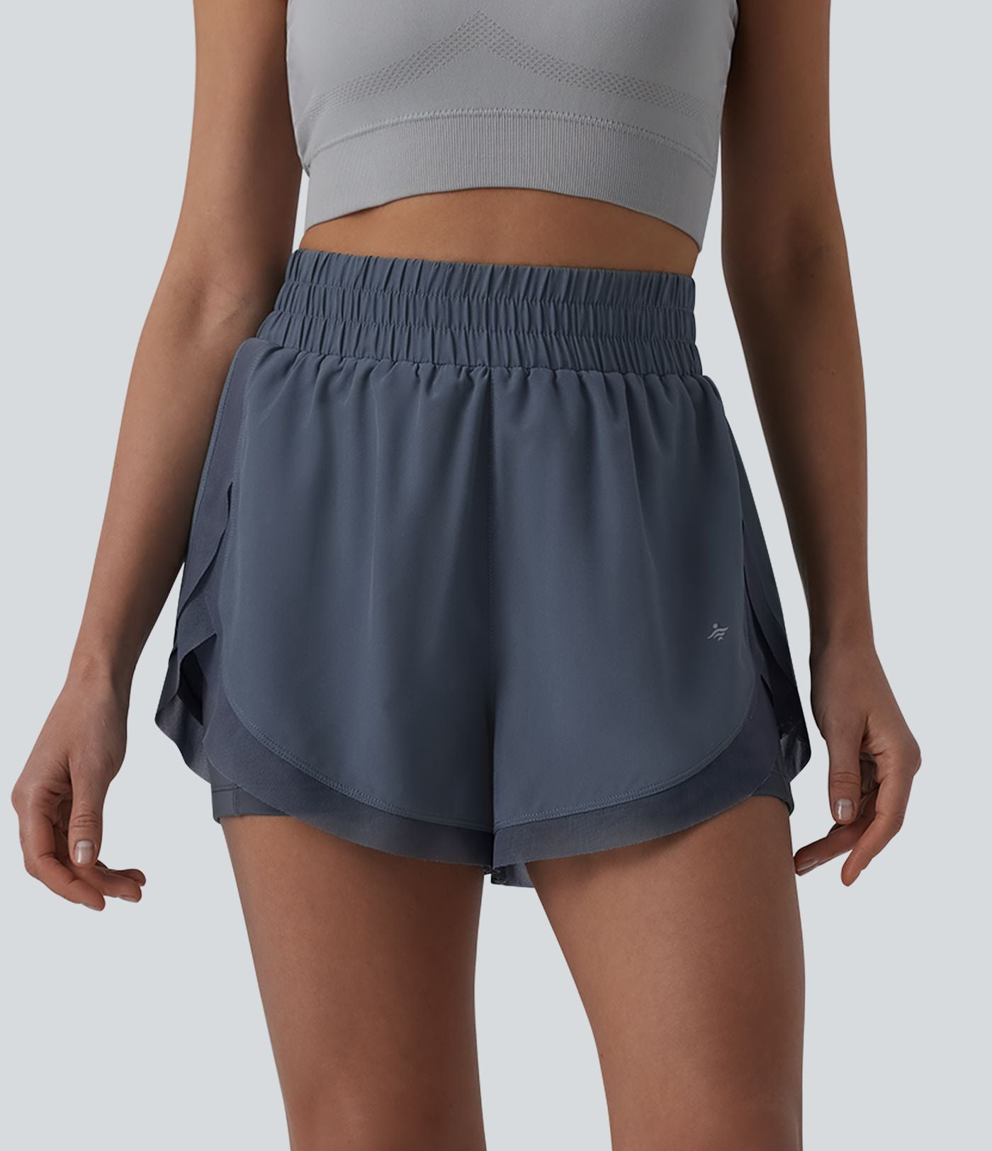 Short de running 2-en-1 taille haute mesh contrasté avec poches