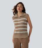 Pull décontracté sans manches demi-zip à rayures