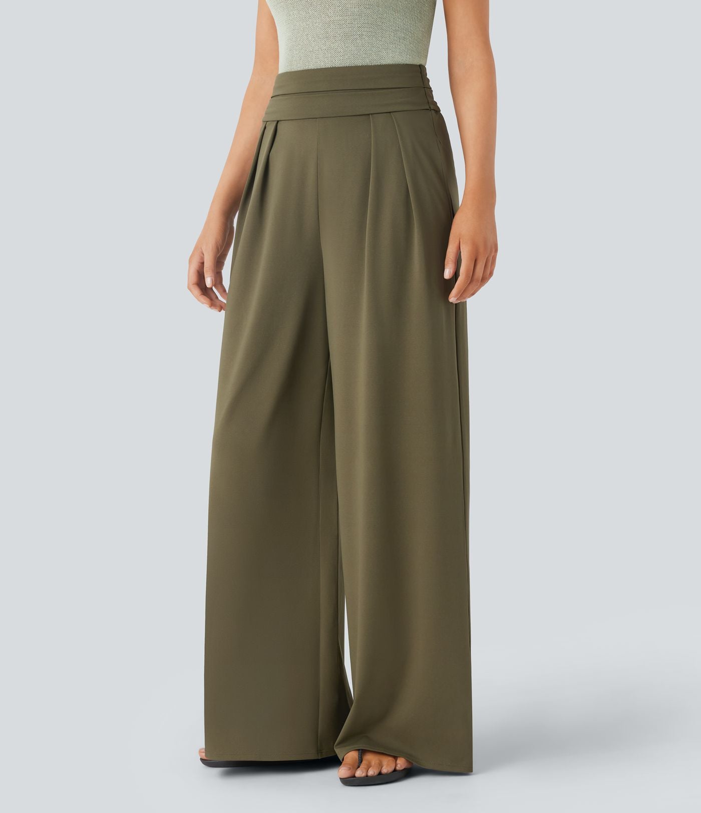 Pantalon large très taille haute gainant avec poches