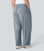 Pantalon Casual Grande Taille Velours Côtelé Taille Mi-haute Boutonnés Fermeture Éclair Poches Latérales