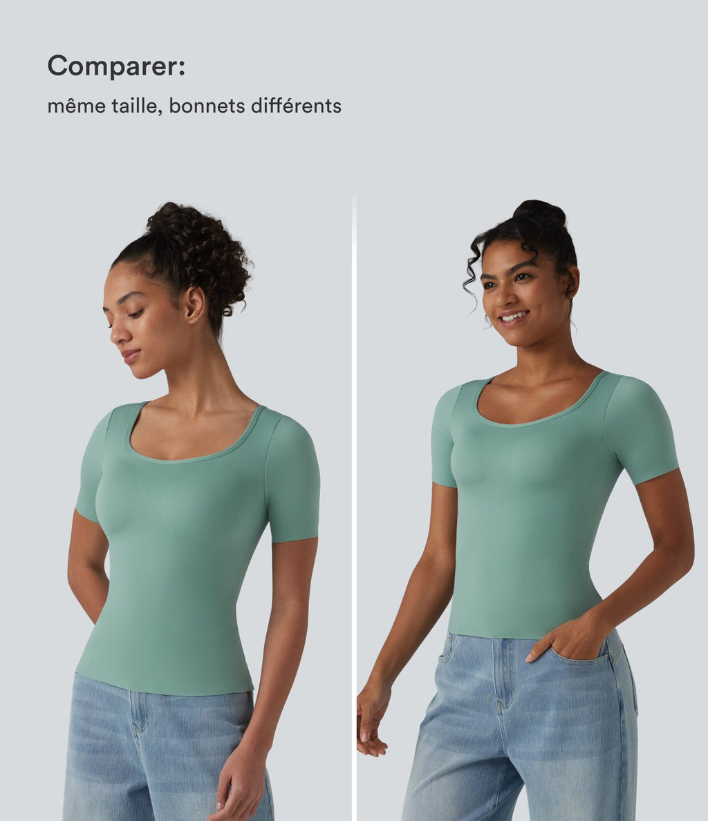 T-shirt casual col rond échancré à manches courtes avec brassière intégrée — Bonnets B-E