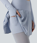 Legging à jupe étrier danse Breezeful™ 2-en-1 taille haute plissé résille contrastante séchage rapide avec poches