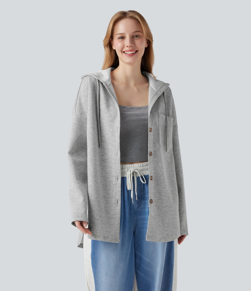 Sweat-shirt à capuche avec cordon de serrage à manches longues et ourlet arrondi avec poche
