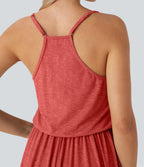 Robe longue fluide type nuisette à bretelles ajustables avec poches